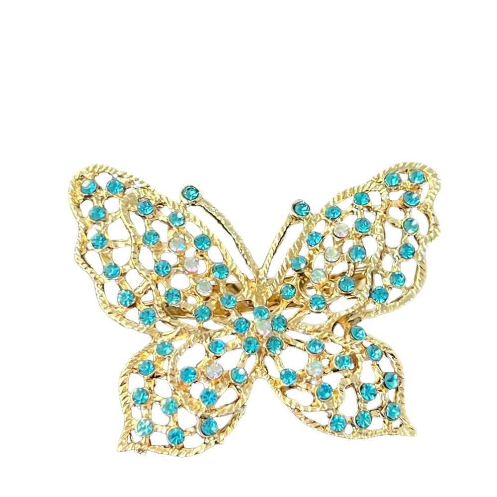 Gold Butterfly Brooch with Turquoise Crystals